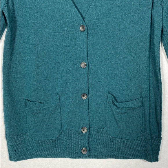 Halogen 100% Merino Wool Dark Green V-Neck Cardigan Sweater size large - Picture 6 of 12